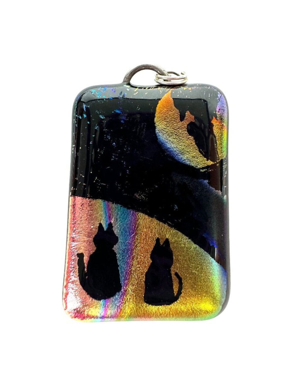 Handcrafted Fused Dichroic Glass Cats & Moon Pendant by D Taylor